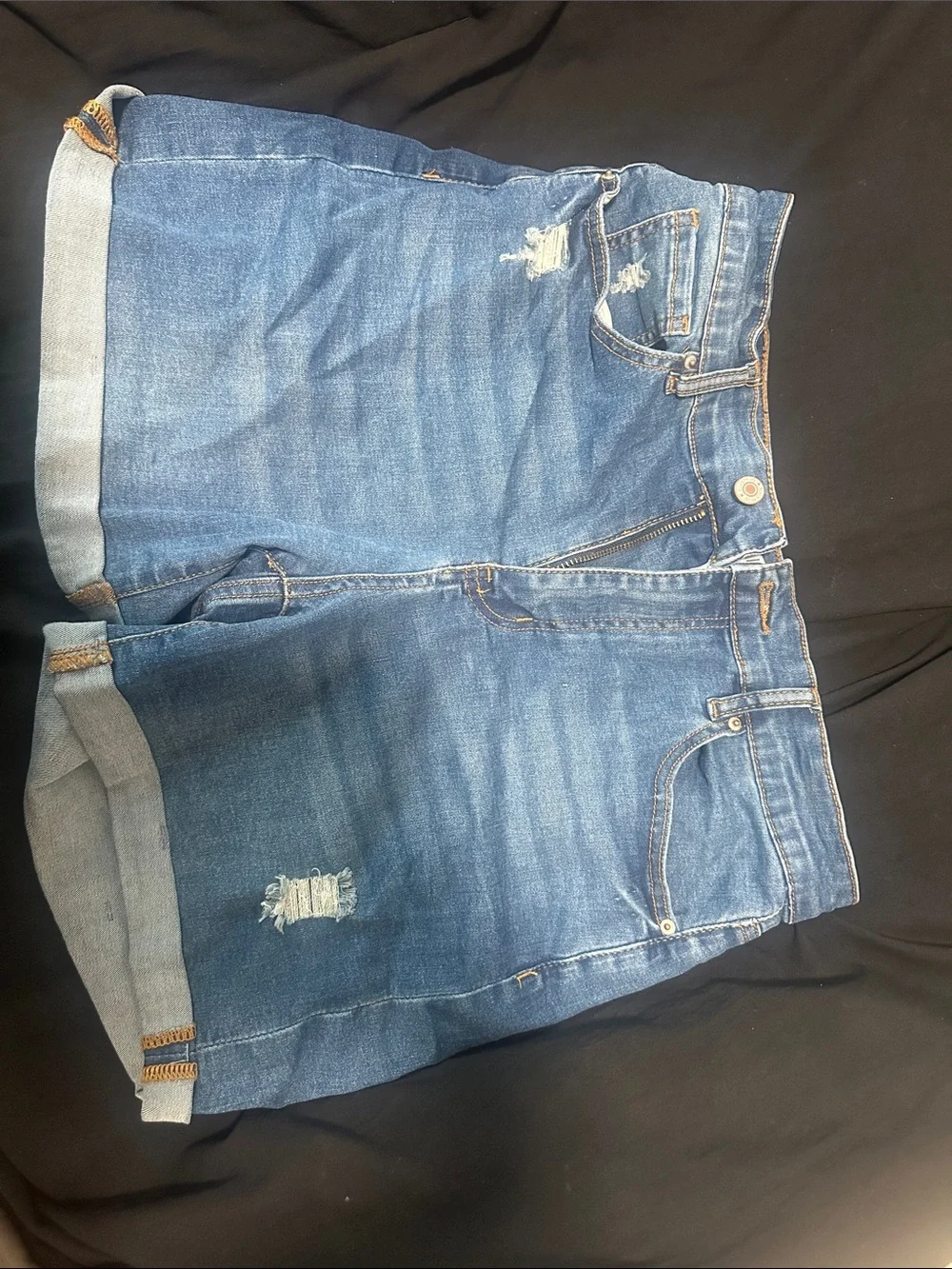 Classic Blue Denim Jean Shorts - Casual Rolled Hem